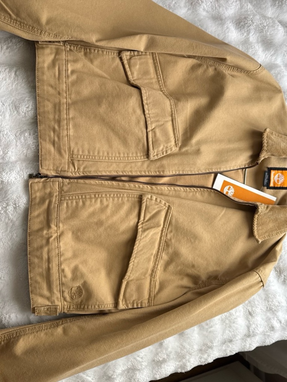 Timberland Tan Canvas Jacket with Corduroy Collar